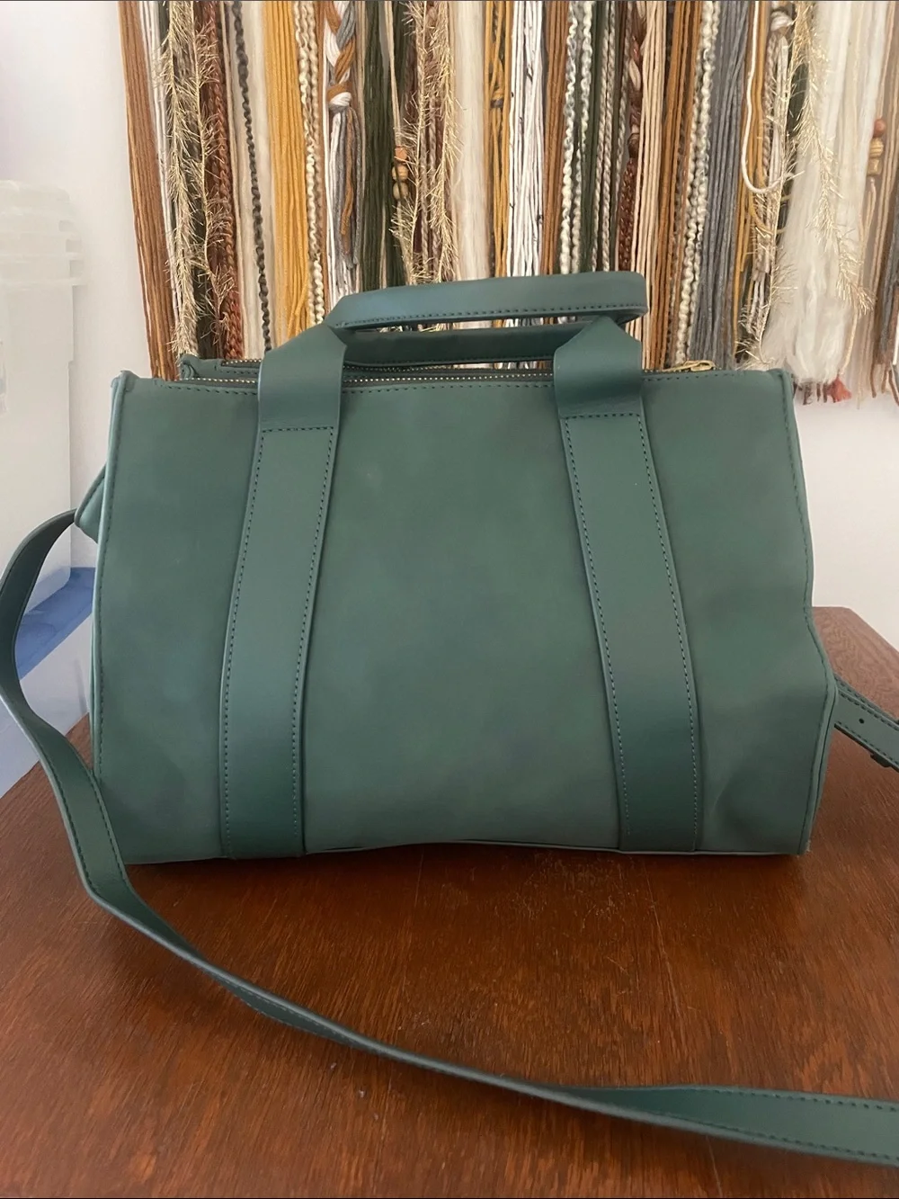 Dark Green  suede  tote  Bag  -like new with handles and strap